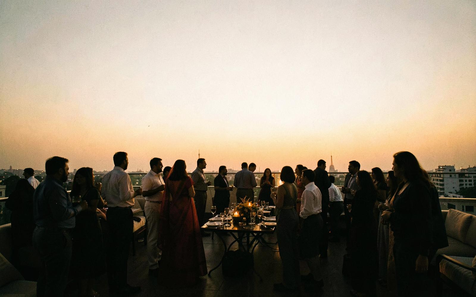 A Totes Event rooftop gathering at golden hour in Pune